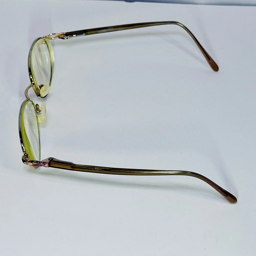 Vintage Gold Oval Metal Eyeglasses Purple Ribbon Detail Librarian Frames
